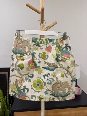 Cream Mini Skirt with Teal, Pink & Yellow Elephant Print